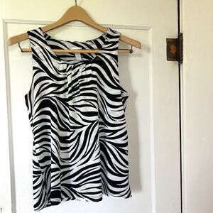 Women's Chico's Animal Print Zebra Tank Top Blouse Black White Sleeveless Size L